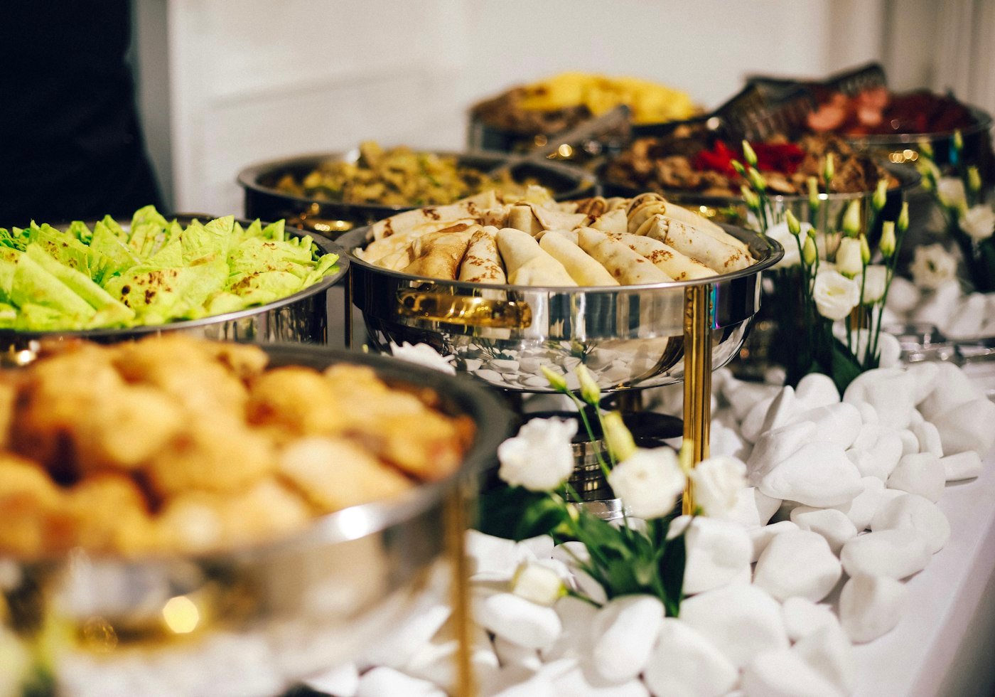 Corporate catering platters set up in an office